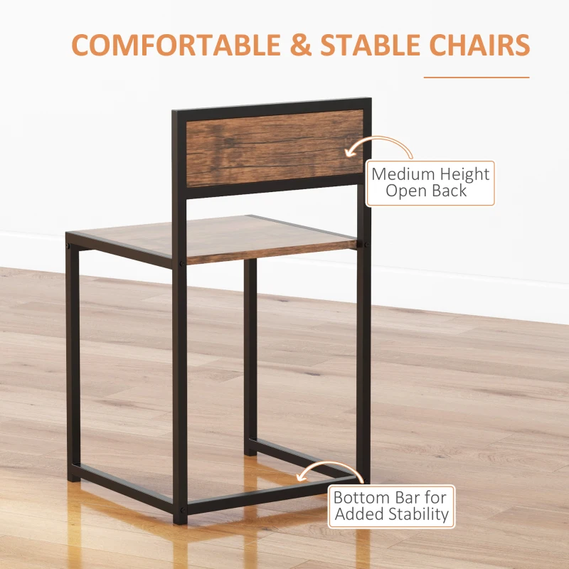 HOMCOM 3-Piece Industrial Dining Table Set for 2, Kitchen Table and Chairs, Dining Room Sets for Small Spaces, Rustic Brown