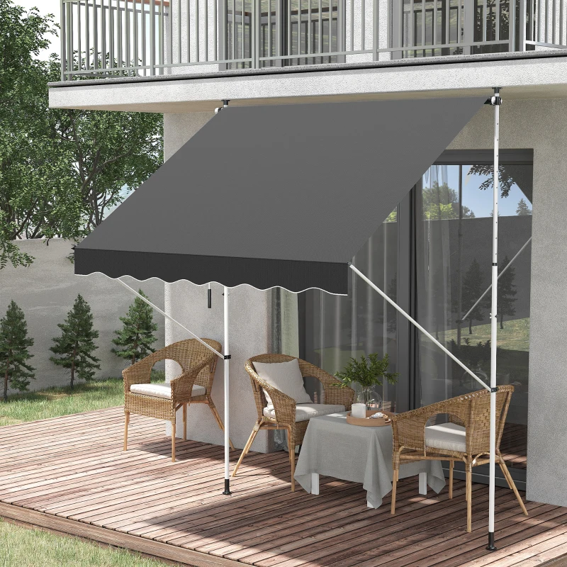 Outsunny 6.6'x5' Manual Retractable Patio Awning Window Door Sun Shade Deck Canopy Shelter Water Resistant UV Protector Grey