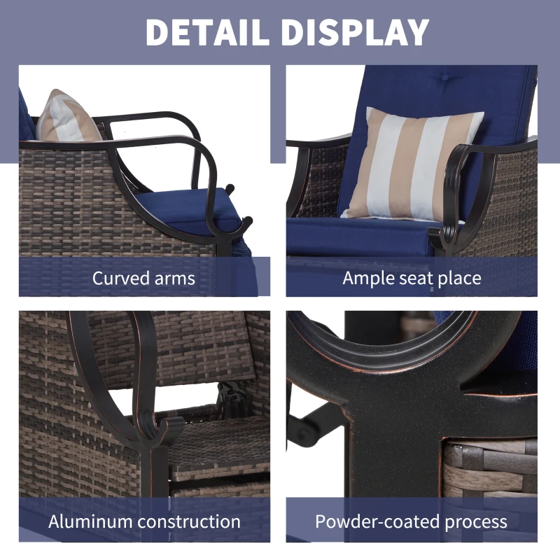 Outsunny Outdoor Recliner Chair with Cushion, Rust-Resistant Aluminum Frames PE Wicker Patio Lounge Chaise Chair with Adjustable Reclining Backrest and Footrest, Pillow, Dark Blue