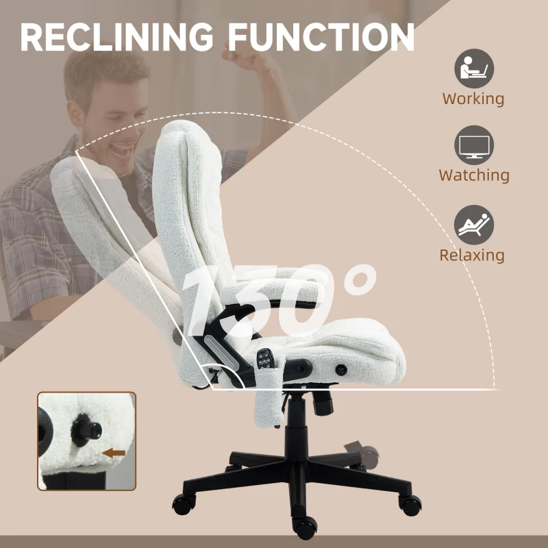Vinsetto 6 Point Executive Office Chair with Heat, Velvet High Back Vibrating Massage Office Chair, White
