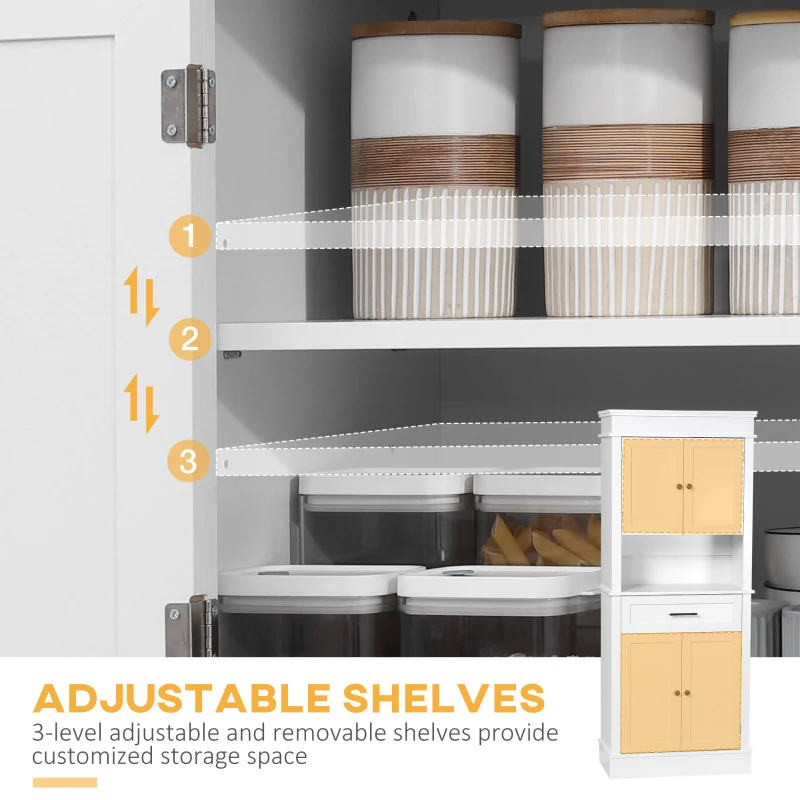 HOMCOM Kitchen Hutch Cabinet with Countertop, Kitchen Pantry Storage Cabinet with Wide Drawer, Buffet Hutch, White