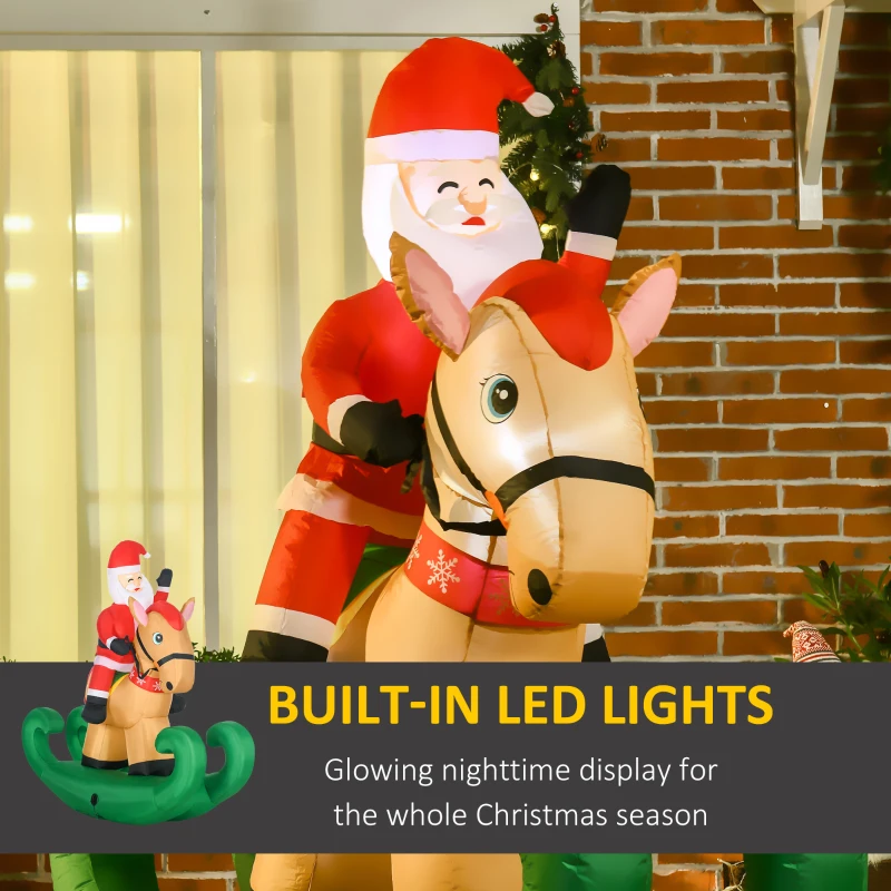 HOMCOM 6ft Christmas Inflatables Outdoor Decorations Santa Claus Riding a Rocking Horse, Blow-Up Yard Christmas Decor with LED Lights Display