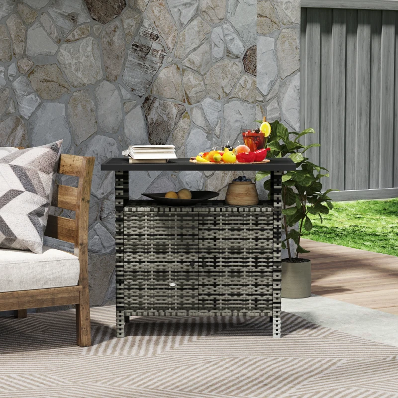 Outsunny Wicker Outdoor Storage Cabinet with Two Doors and Shelf for Outdoor Pool Towel Storage, Mixed Gray
