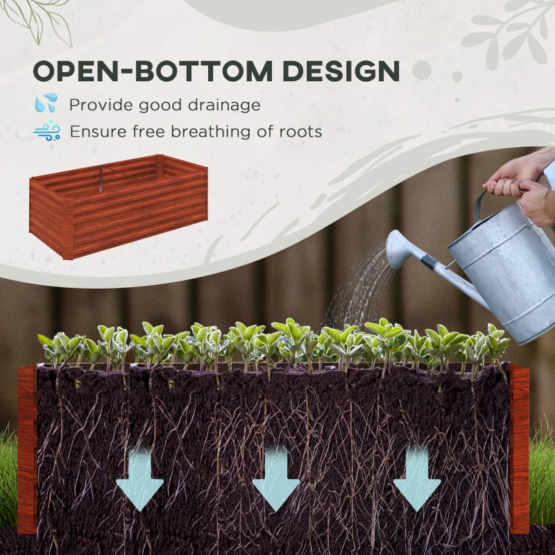 Outsunny Galvanized Raised Garden Bed, Steel Outdoor Planters with Reinforced Rods, 71" x 35" x 23", Rustic Brown