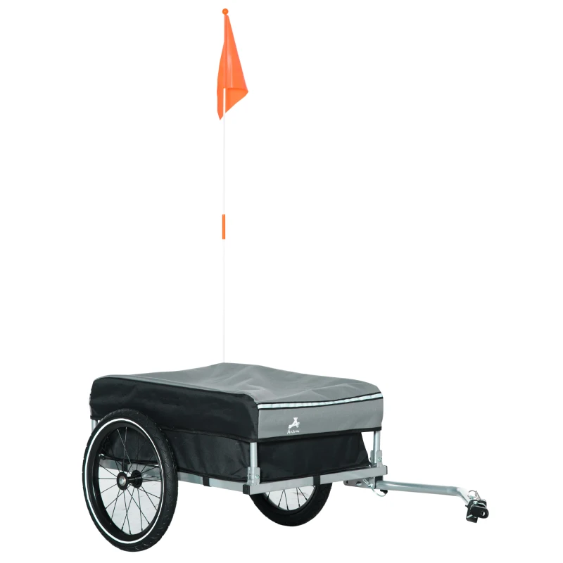 Aosom Outdoor Bike Cargo Trailer, Foldable Bicycle Luggage Wagon, Triple Safety, 16" Wheels, Removable Cover, Black and Grey