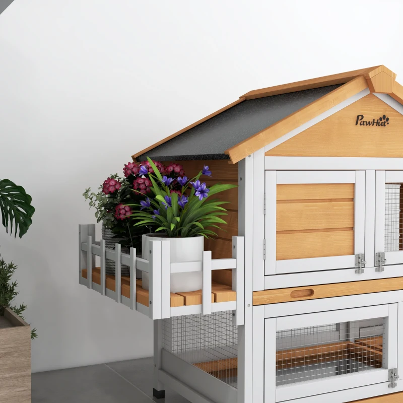 PawHut 65" Wooden Rabbit Hutch, Pet Playpen with Openable Roof, Storage Box, for Rabbits and Small Animals, Yellow