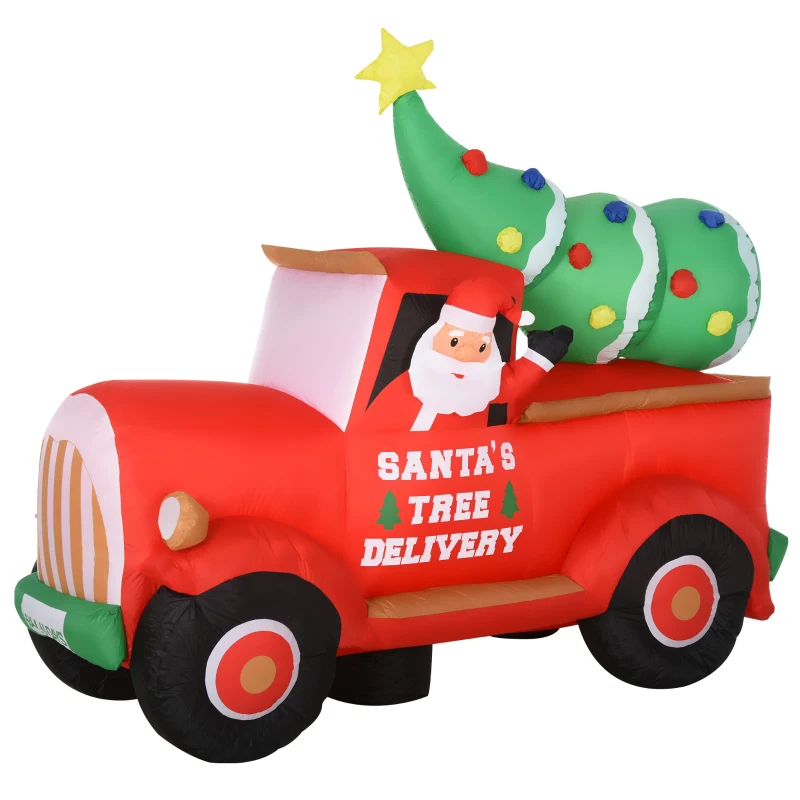 HOMCOM 6ft Christmas Inflatable Santa Claus Driving A Truck with LED Lights, Blow-Up Outdoor LED Yard Display for Lawn, Garden, Party
