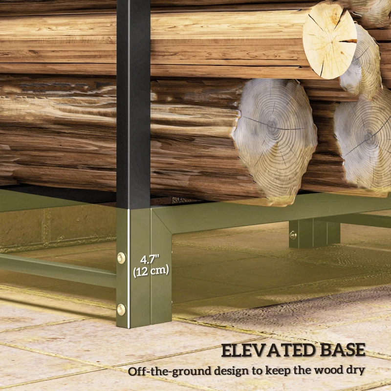 Outsunny 4ft Firewood Rack with Dual Space and Lock Rings, Steel Log Holder for Outdoor Indoor, Black