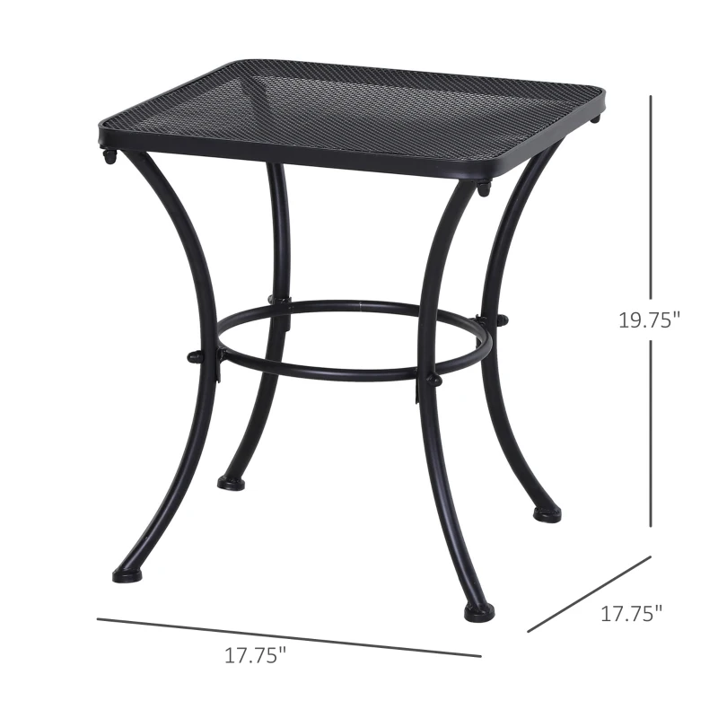 Outsunny 18"x18"x20" Square Garden Metal Bistro Table Outdoor Patio Coffee Side Desk, Black