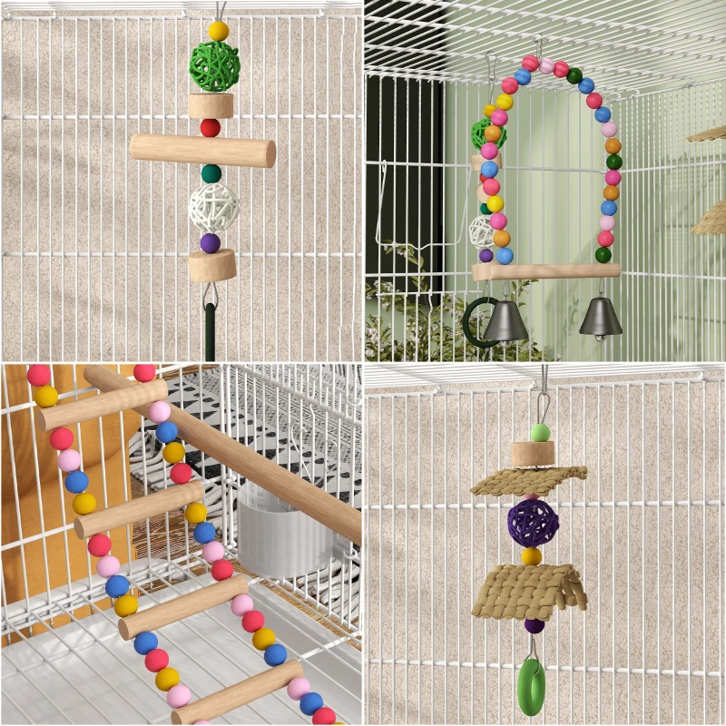 PawHut 43" Bird Cage with Rolling Stand, Toys, for Budgies Canaries White