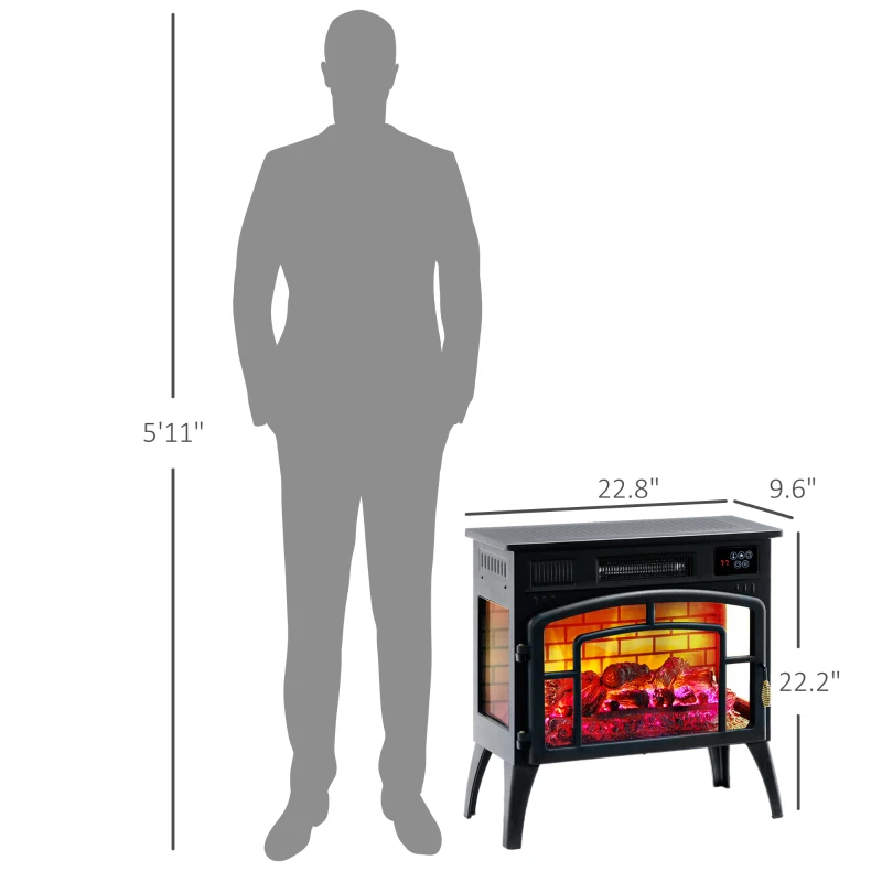 HOMCOM Electric Fireplace Stove, Infrared Fireplace Heater with Realistic Flame & Adjustable Temperature, 1500W, Black