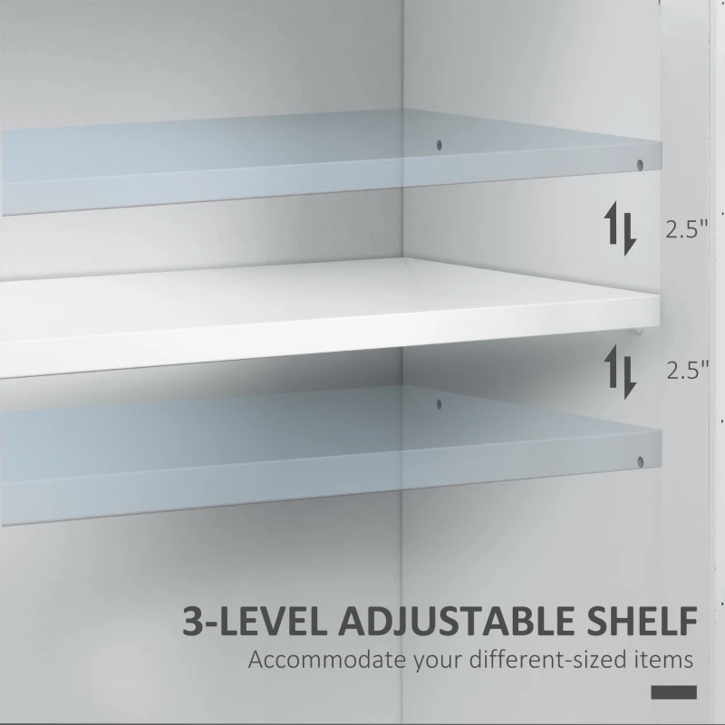 HOMCOM Sideboard, Buffet Cabinet with 4 Tempered Glass Doors, Stripe Pattern and Adjustable Storage Shelf, Credenza, White