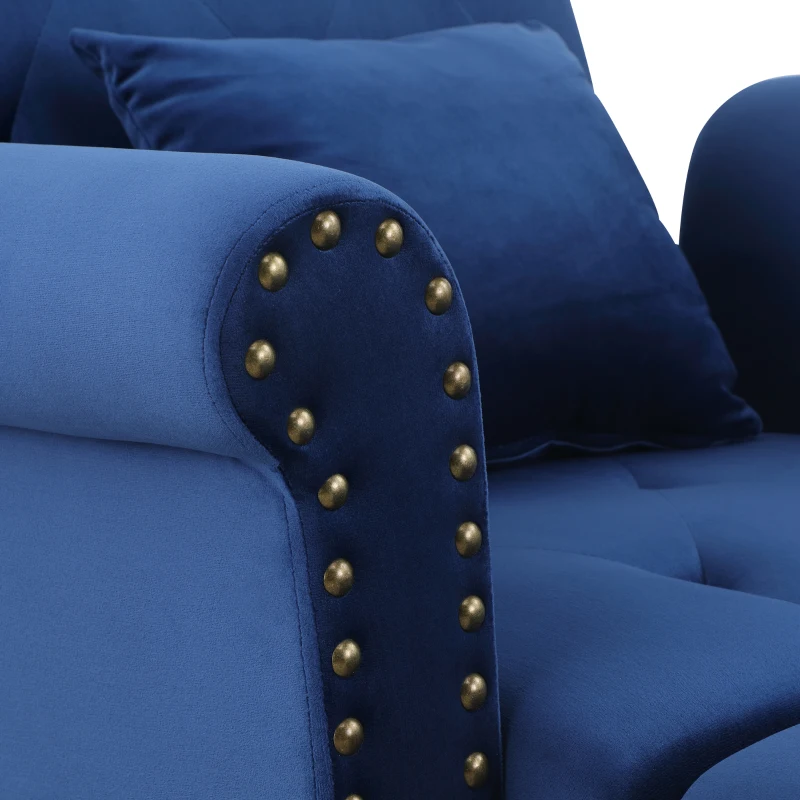 HOMCOM 2-In-1 Chaise Lounge Indoor with Rolled Armrest, Nailhead Trim and Button Tufting, Adjustable Velvet Fabric Upholstered Sofa for Bedroom and Living Room, Blue