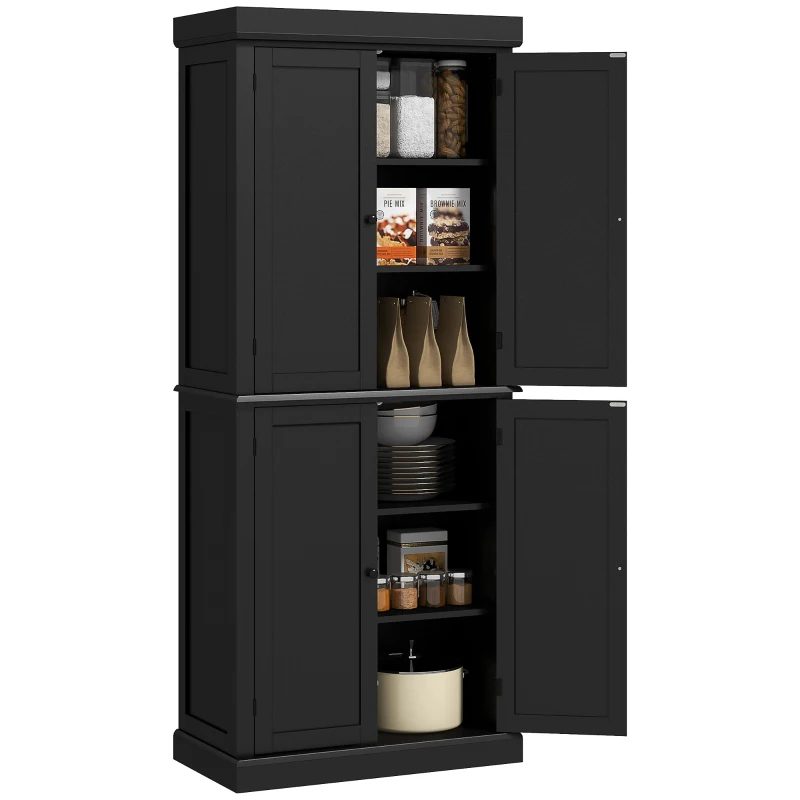 HOMCOM 72.5" Kitchen Pantry Cabinet, Freestanding Buffet Storage Cabinet with 4 Doors and Adjustable Shelves, Black