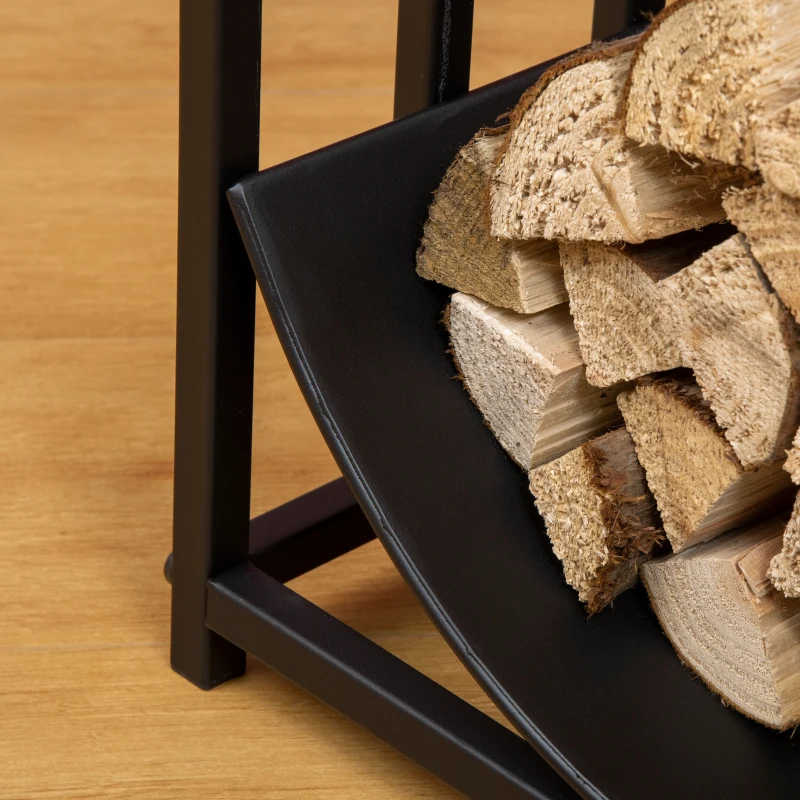 Outsunny Curved Firewood Rack with Bear and Pine Tree Design, 17 Inch Log Holder Storage Rack with 110 lbs. Capacity, Black