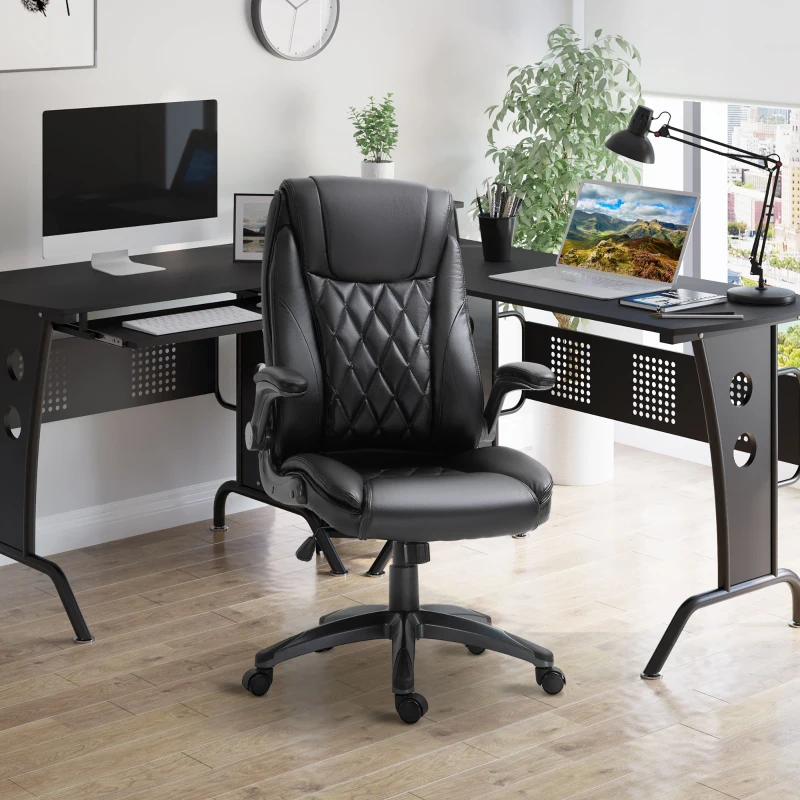 Vinsetto High-Back Office Chair Executive Swivel Computer Desk Chair, with PU Leather, Flip-up Armrest, Black