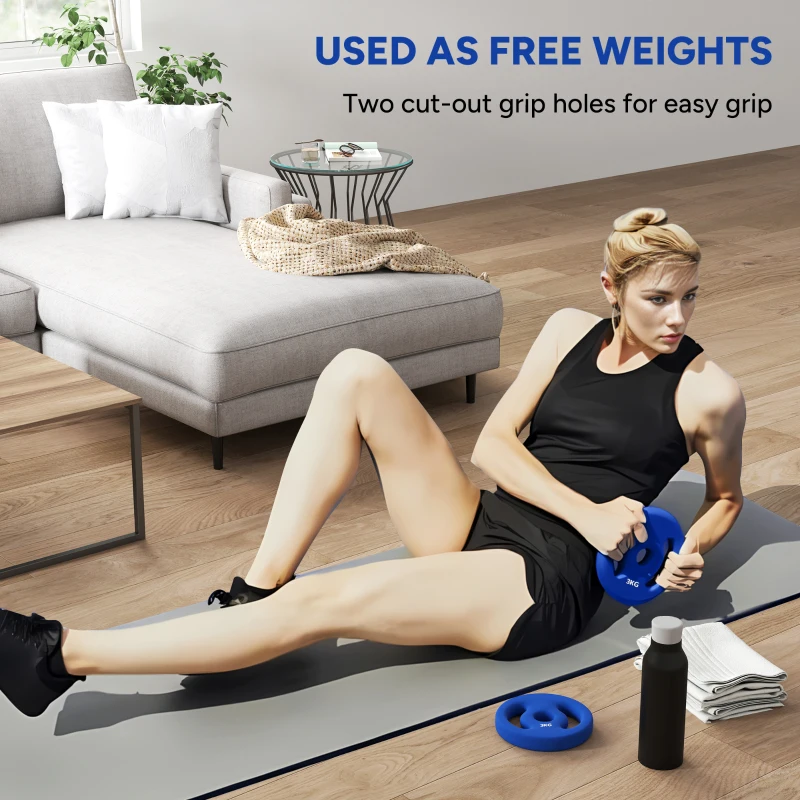 Soozier 2 x 6.6lbs Standard Weight Plates with Easy-Grip Handles, 1" Holes, for Home, Gym, Weight Lifting and Strength Training