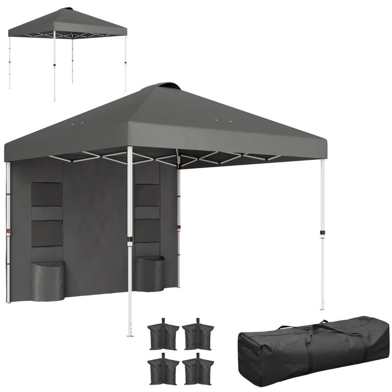 Outsunny 10' x 10' Pop Up Canopy Tent w/ Sidewall, UPF50+ Height Adjustable Instant Sun Shelter w/ Storage Pockets, Dark Gray