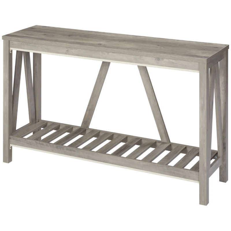 HOMCOM Console Table, Farmhouse Entryway Table with Storage Slatted Shelf, Rustic Sofa Table with Anti-Tipper for Living Room, Hallway, Gray