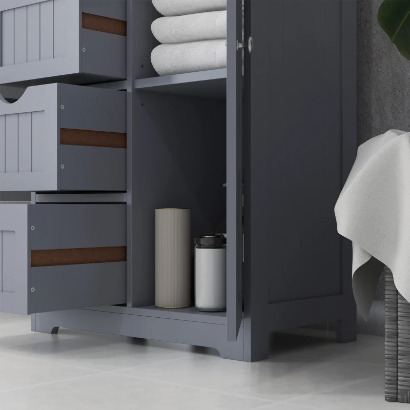 kleankin Bathroom Storage Cabinet, Floor Cabinet with Adjustable Shelf and 4 Drawers, Side Cabinet for Washroom, Grey