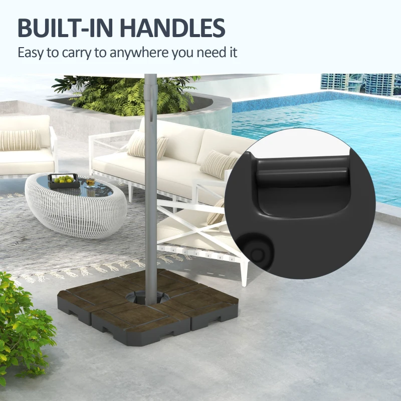 Outsunny Offset Umbrella Base Weight Set, Fillable Outdoor Umbrella Weights, 175 lb. with Water or 230 lb. with Sand, Brown