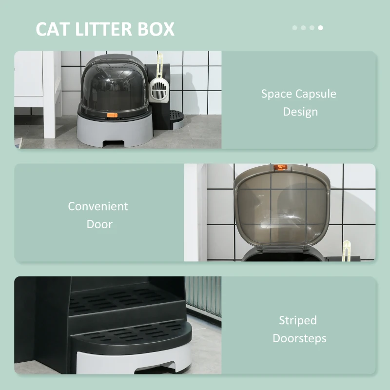 PawHut Cat Litter Box Easy to Clean Open with Scoop, Gray
