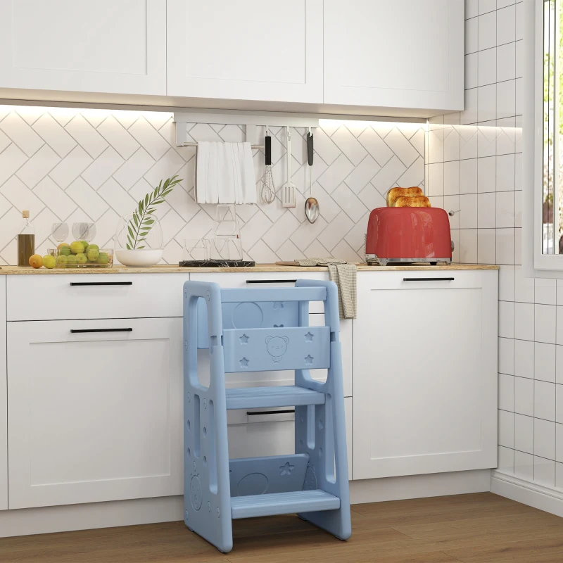 Outsunny Kids Step Stool Adjustable Standing Platform Light Blue