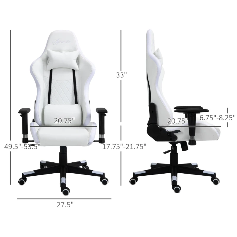 Vinsetto High Back Gaming Chair with RGB LED Lights, Adjustable Arms, and Lumbar Support, Racing Office Computer Chair with Head Pillow, White / Black