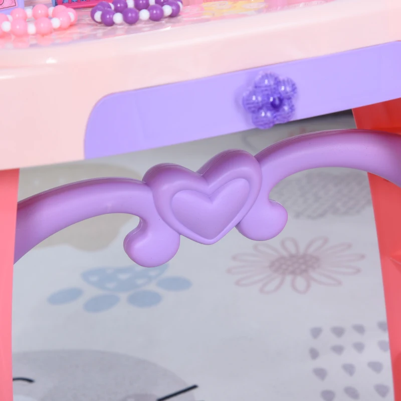 Qaba Kids Vanity Table and Stool, Beauty Pretend Play Set with Mirror, Lights, Sounds & Beauty Makeup Accessories for 3-Year-Olds, Pink