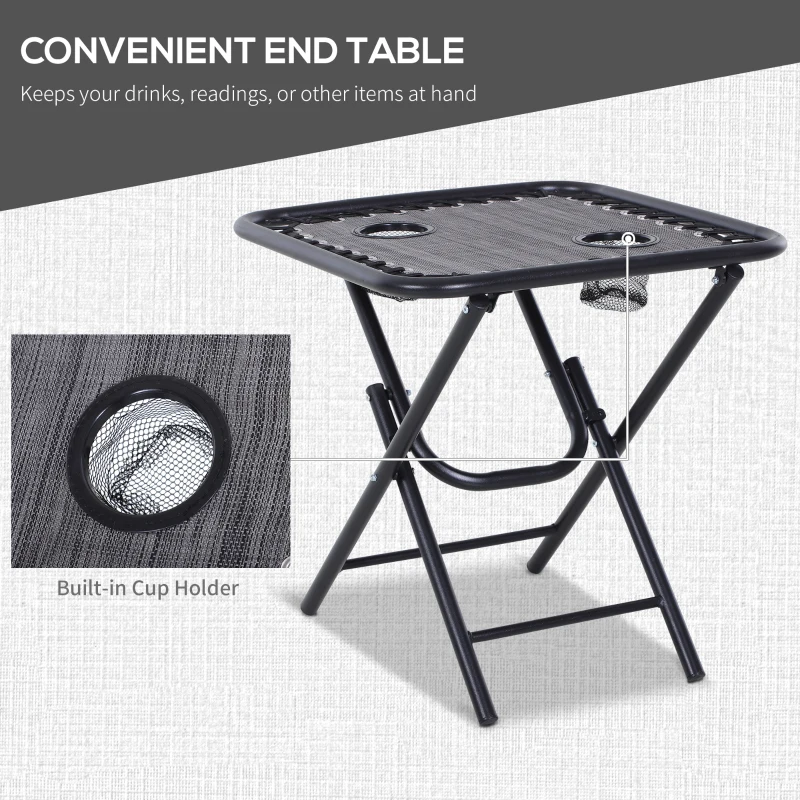 Outsunny Zero Gravity Chair Set of 2 Patio Chair with Side Table Cupholders and Pillows for Pool, Backyard, Lawn, Dark Grey