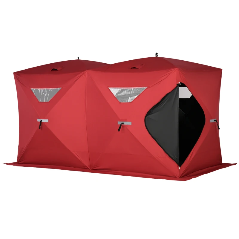 Outsunny 5-8 People Ice Fishing Shelter, Pop-Up Portable Ice Fishing Tent with Carry Bag, Two Doors, Windows and Vents, Ice Shanty for Winter Fishing, Red
