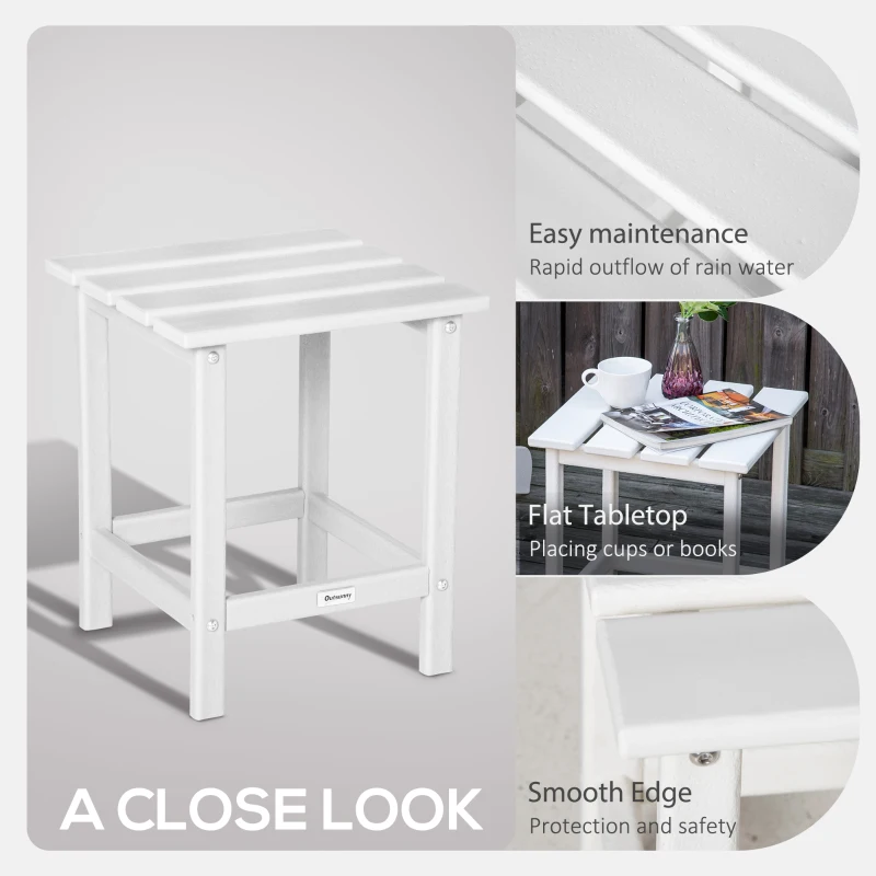 Outsunny Patio Side Table, 15" Square Outdoor End Table, HDPE Plastic Tea Table for Adirondack Chair, Backyard or Lawn, White