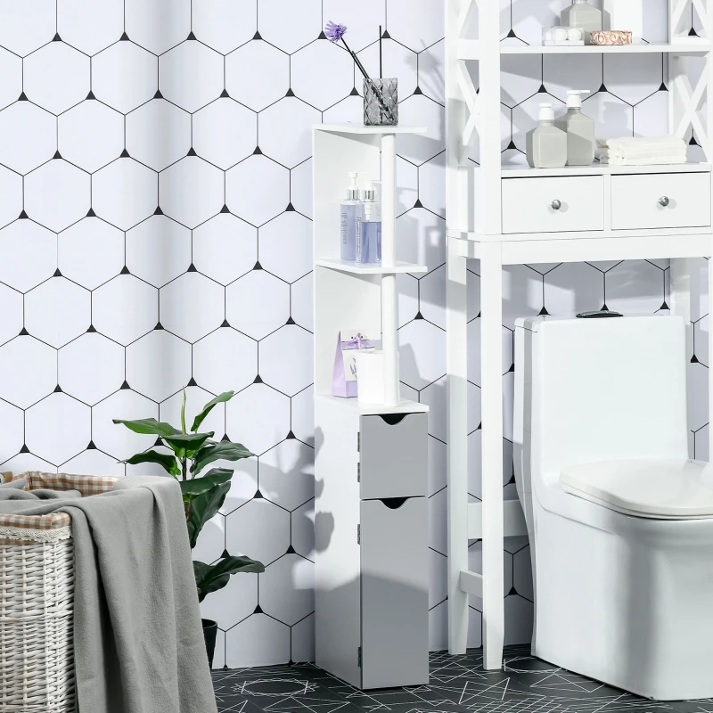 kleankin Bathroom Storage Cabinet with Open Shelves, Grey