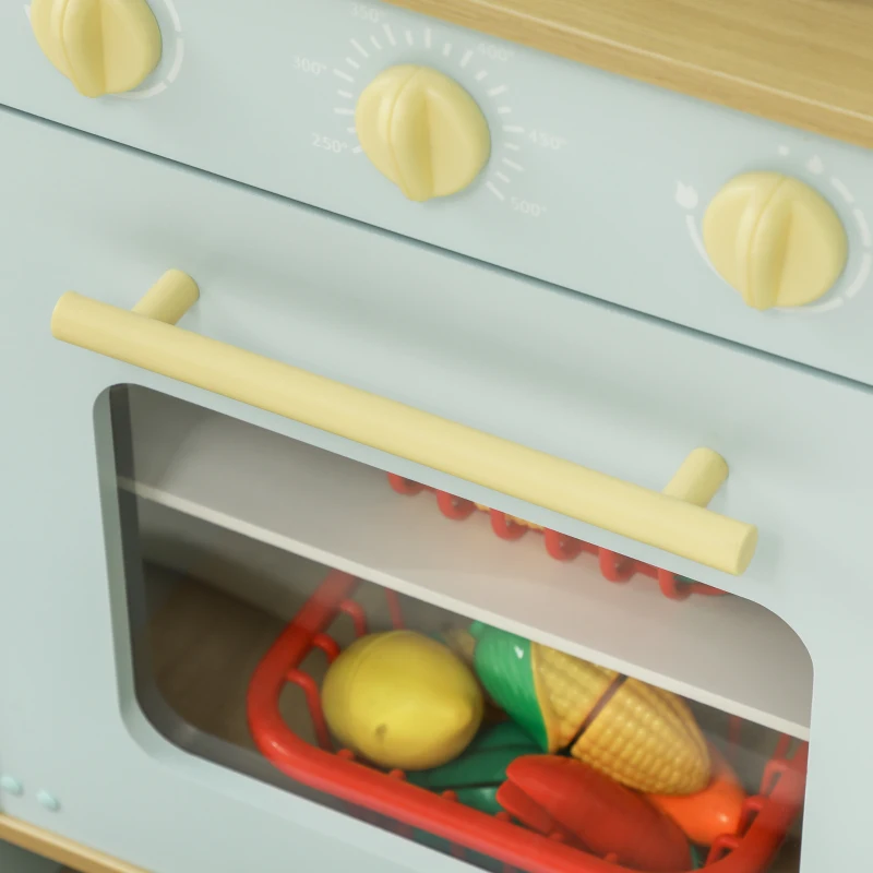Qaba Pretend Play Kitchen, Kids Kitchen Playset with Stove Microwave Oven, Turning Knobs, Cooking Accessories