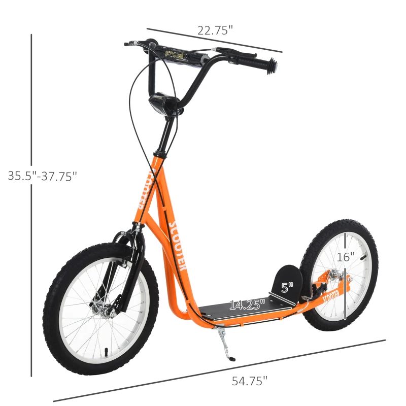 Aosom Youth Scooter Kick Scooter for Kids 5+ with Adjustable Handlebar Front and Rear Dual Brakes, Orange