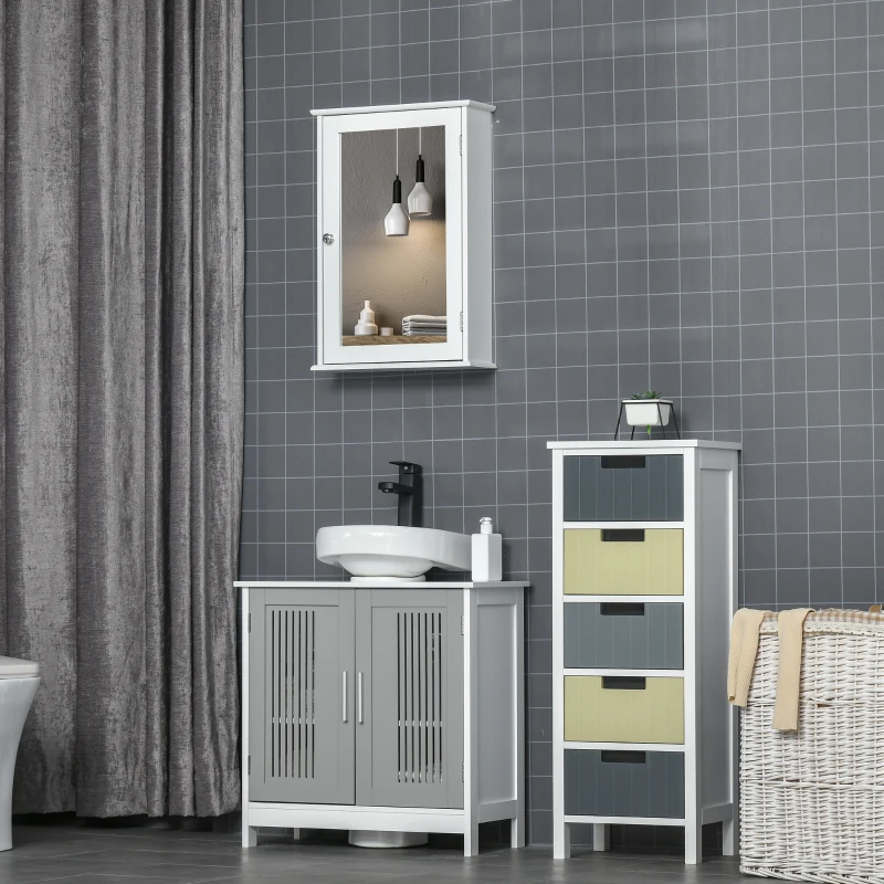 kleankin Bathroom Mirror Cabinet, Wall Mounted Medicine Cabinet with Door and Shelves, White