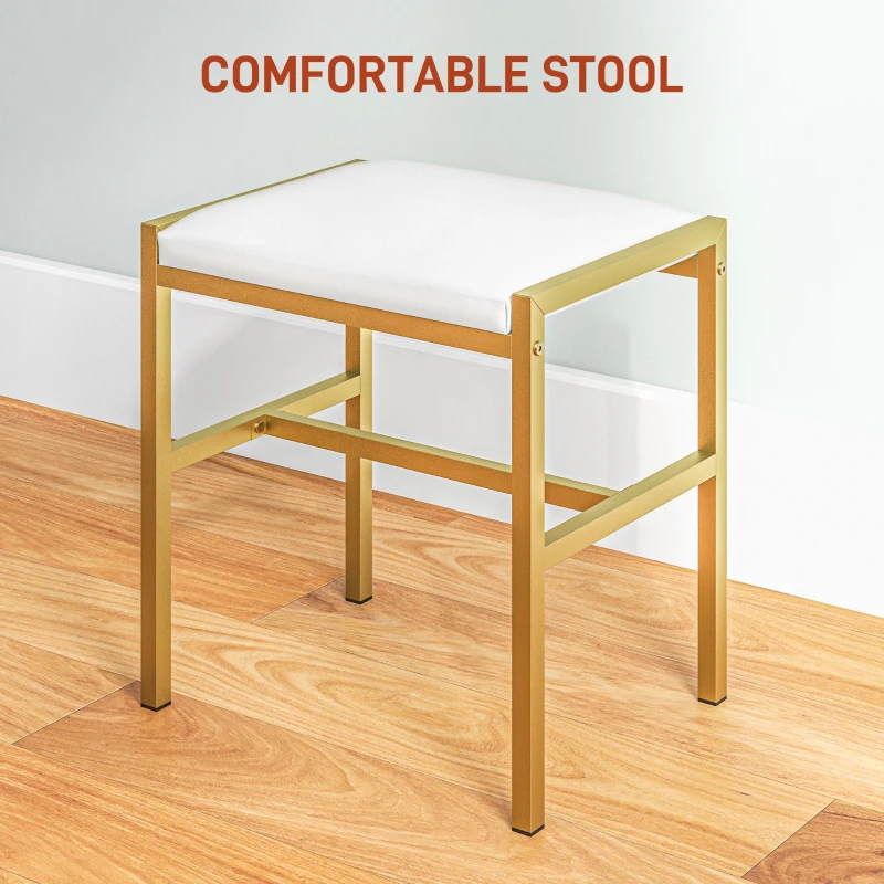 HOMCOM Makeup Vanity Table Set with Lighted Mirror, Stool, Drawers, Shelves, 2 Lighting Modes, Dressing Table, White