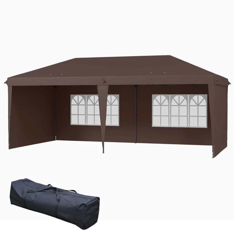 Outsunny 10' x 20' Pop Up Canopy Tent with 4 Sidewalls, Instant Gazebo with Carry Bag for Garden, Patio, Coffee(m-11)