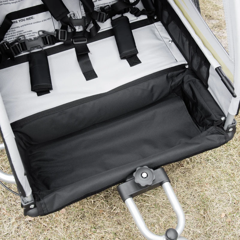 Aosom 2 Seat Bike Trailer for Kids 2-in-1 Double Baby Jogging Stroller with Handbrake, Rubber Wheels, 5 Point Harness, Waterproof Cover, Storage Bag, Reflectors, Green