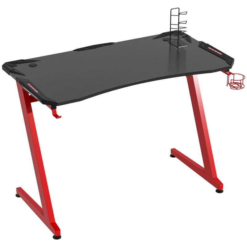 HOMCOM 48" Gaming Desk, Home Office Computer Writing Table with Large Workstation, Cup Holder, Headphone Rack, Gamepad Holder, Black and Red