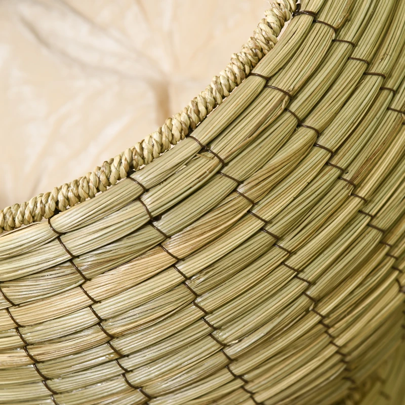 PawHut Handwoven Elevated Cat Bed with Soft Cushion & Cat Egg Chair Shape, Cat Basket Bed Kitty House with Stand, Raised Wicker Cat Bed for Indoor Cats, 23.5" H, Yellow