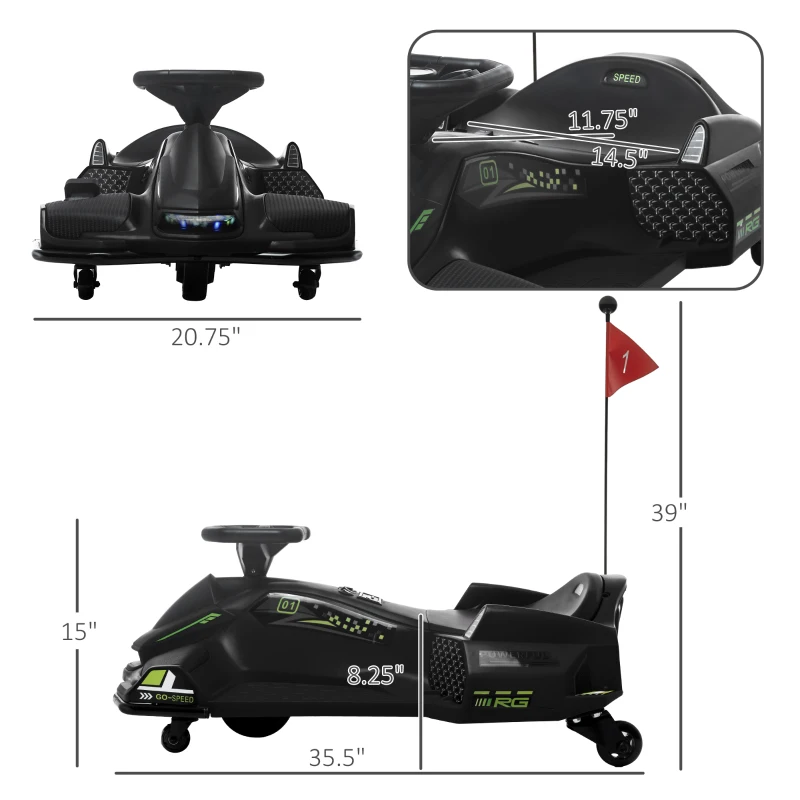 Aosom 12V Electric Drifting Go Kart w/ Slow Start, Music, Lights, Black