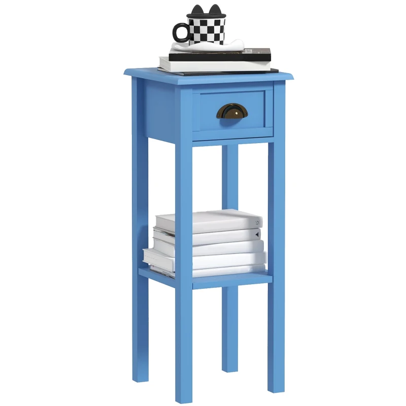 HOMCOM 2-Tier Side Table with Drawer and Shelf, End Table for Living Room and Hallway, Light Blue