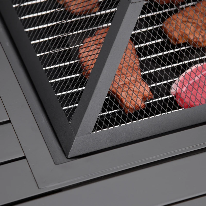 Outsunny 34" Fire Pit with Grill, Metal Outdoor Wood Burning Firepit with Spark Screen, Fire Poker, Cover, Table Lip, Black