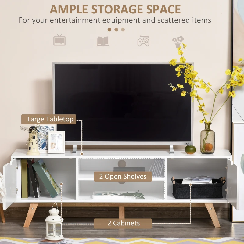 HOMCOM Modern Wooden TV Stand with 2 Storage Cabinet Stand for TV's up to 65" for Living Room Office, Storage Entertainment Center, White
