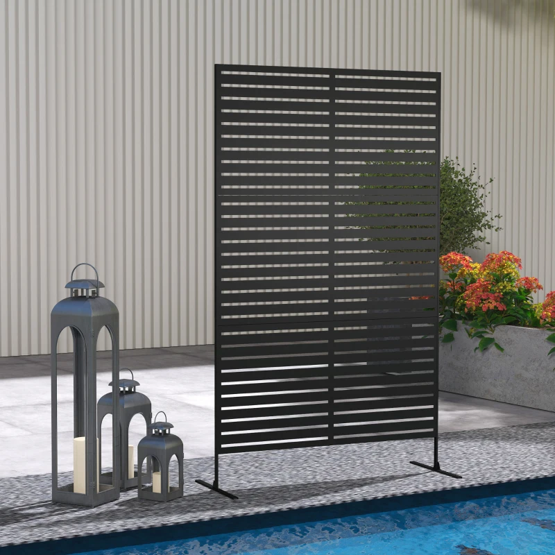 Outsunny Decorative Privacy Fence Screen, Metal Outdoor Privacy Screen Climbing Plant Trellis with Stand, 78" H x 48" W, Black