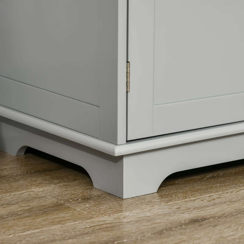 HOMCOM Kitchen Storage Cabinet, Sideboard Floor Cupboard with Solid Wood Top, Adjustable Shelf, and 3 Drawers, Gray