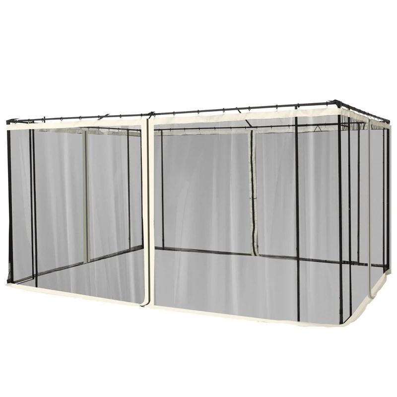 Outsunny Replacement Mosquito Netting for Gazebo 10' x 13' Black Screen Walls for Canopy with Zippers for Parties and Outdoor Activities, Cream White