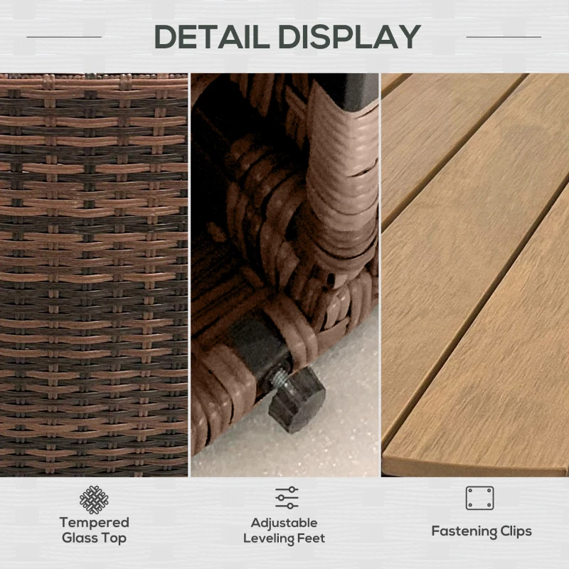 Outsunny 8 Piece Patio Furniture Set with 4 Rattan Sofa Chairs & 4 Tables with Storage & Umbrella Hole, Mixed Brown