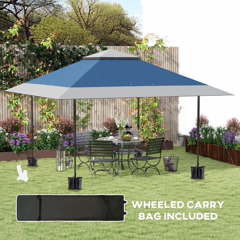 Outsunny 13' x 13' Pop Up Canopy Tent, UPF50+ Tents for Parties, Height Adjustable, with Wheeled Carry Bag and 4 Sand Bags, Navy